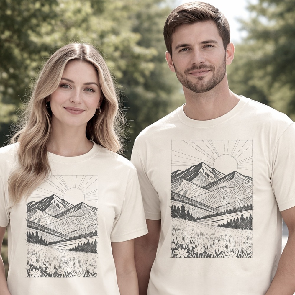 Wildflowers Climbing Toward Snow-Capped Peaks Boho Tee